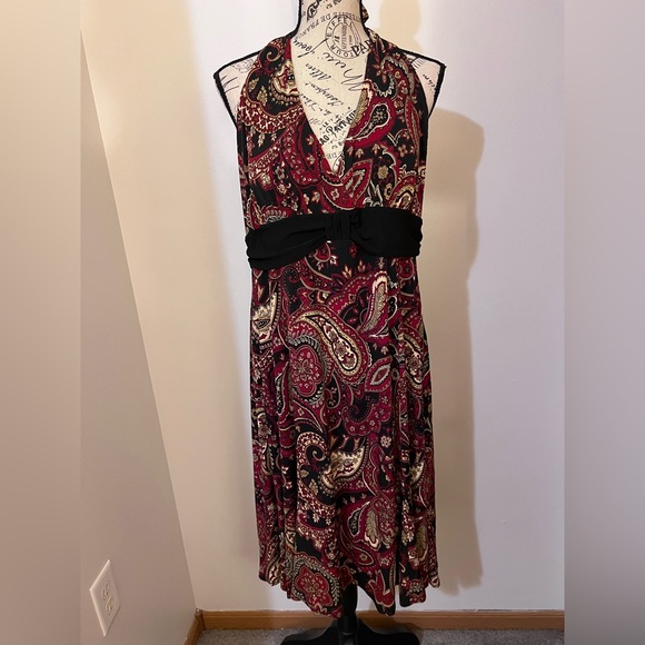 R&K Originals Dresses & Skirts - R&K Originals Paisley Halter Midi Dress - Red & Black - Size L